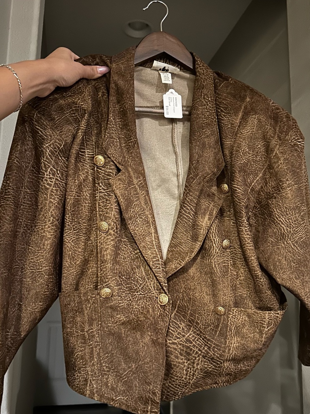 Vintage Brown Printed Cropped Jacket-Small